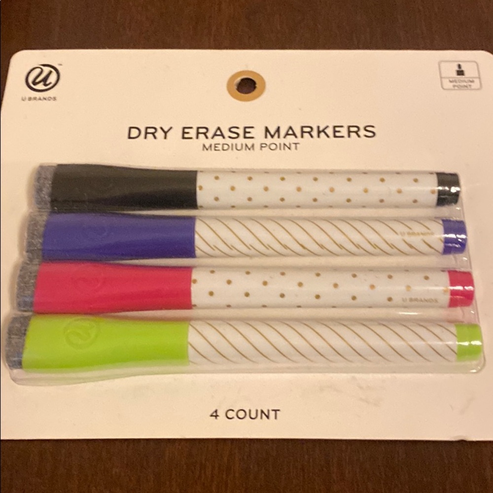 4 Dry Erase Markers With Erasers Medium Point